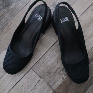 Eileen Fisher Black Knit Slingbacks w/ Block Heel 1 3/4"  best for size 7